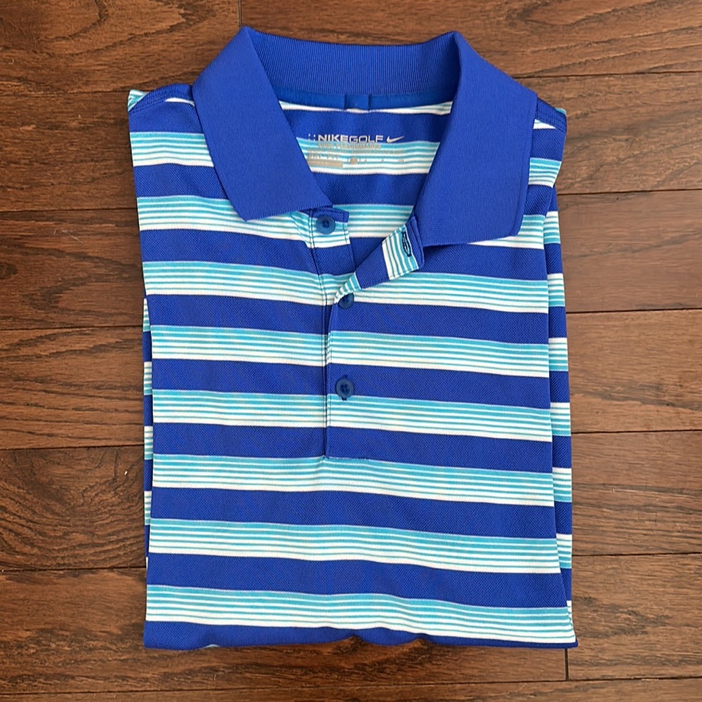 Nike Golf Tour Performance DRI-FIT S Polo Shirt Blue Stripes